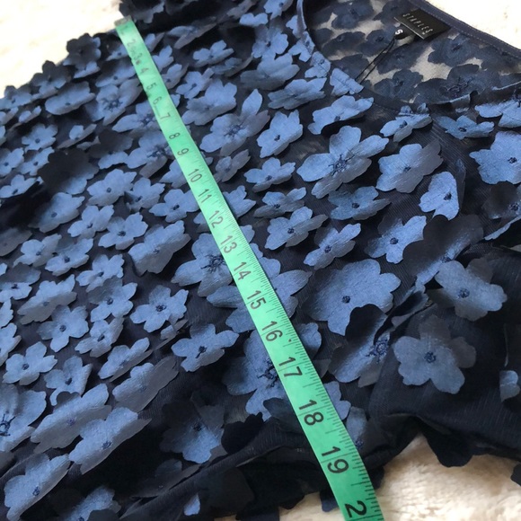 NWOT Navy Sheer Textured Flower Shift Dress, Small - Picture 11 of 15